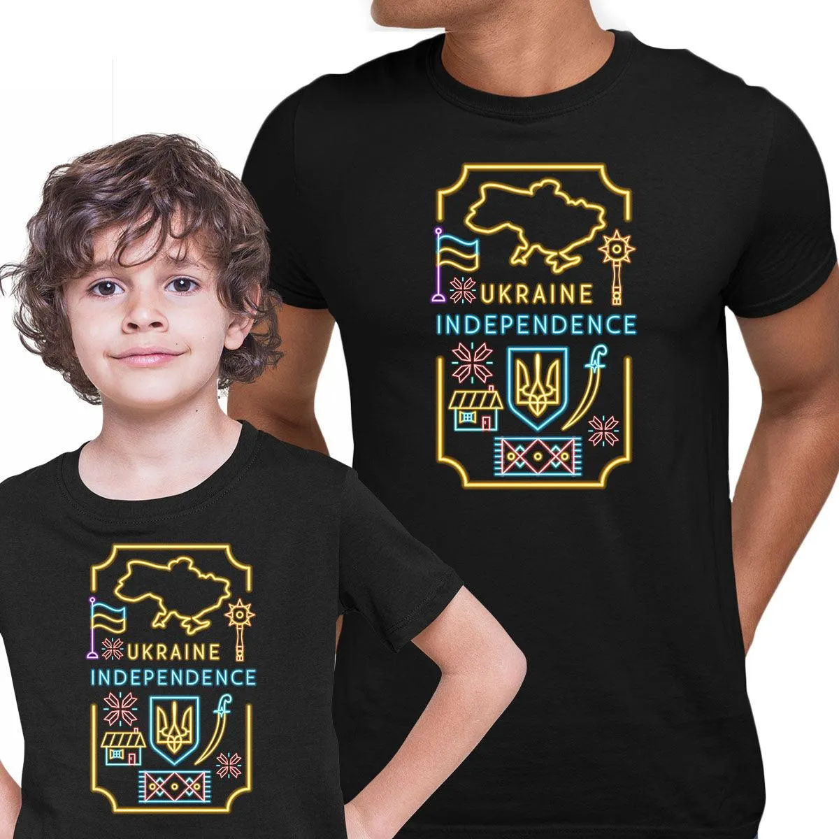 Independent Ukraine National Symbols Neon Black T-shirt