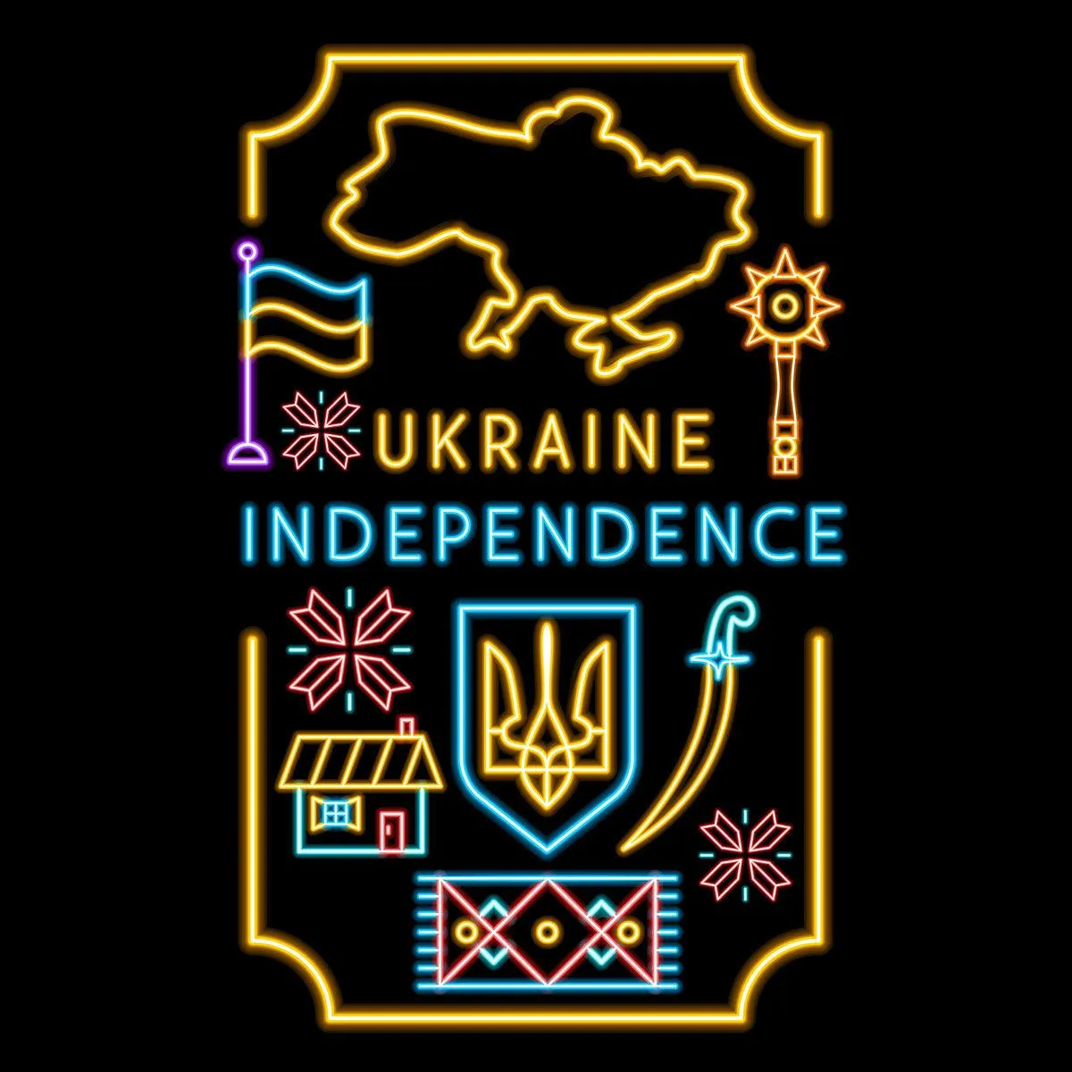 Independent Ukraine National Symbols Neon Black T-shirt