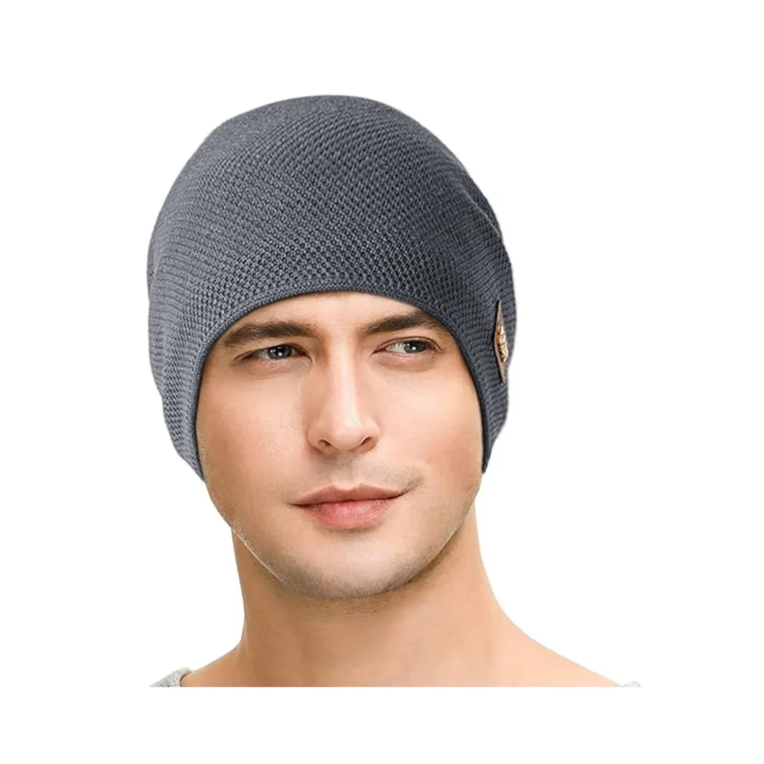 JFAN Beanie for Men and Women Beanie Knitted Winter Chunky Beanie Crochet Hat Grey