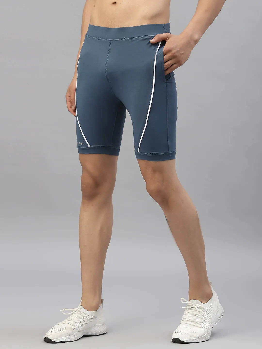 JUMP USA Men Ensign Blue Dry-Fit Solid Training Short Tights