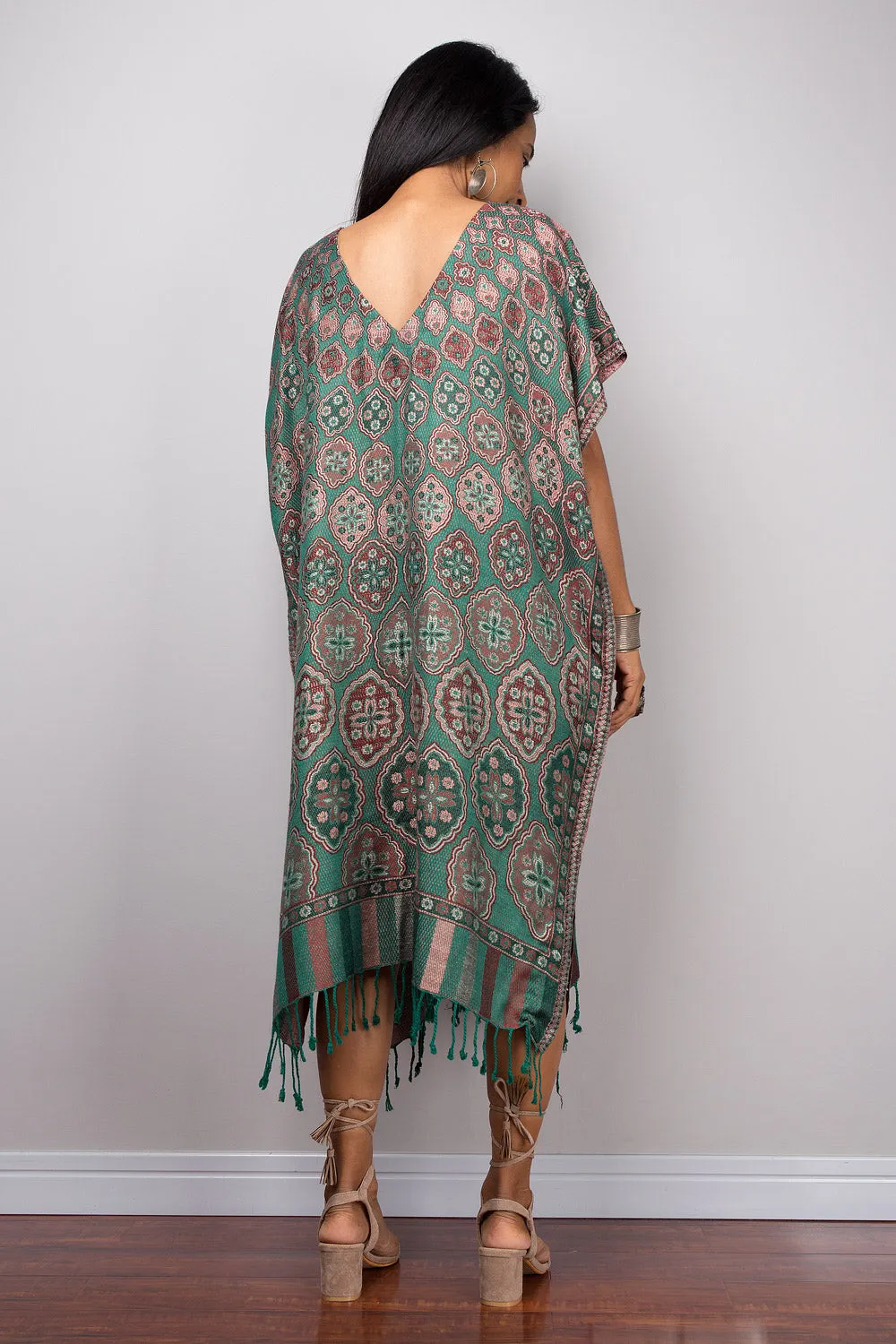 Kaftan, Women's Green Tunic, Short kaftan, Summer tunic, Boho dress, Beach wear, Midi kaftan