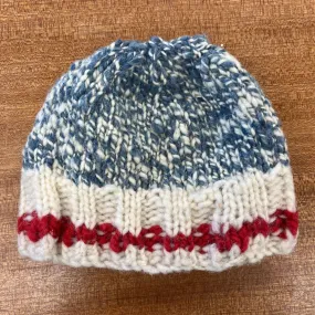 Knit Winter Beanie Hat: Blue, White, Red-unisex-