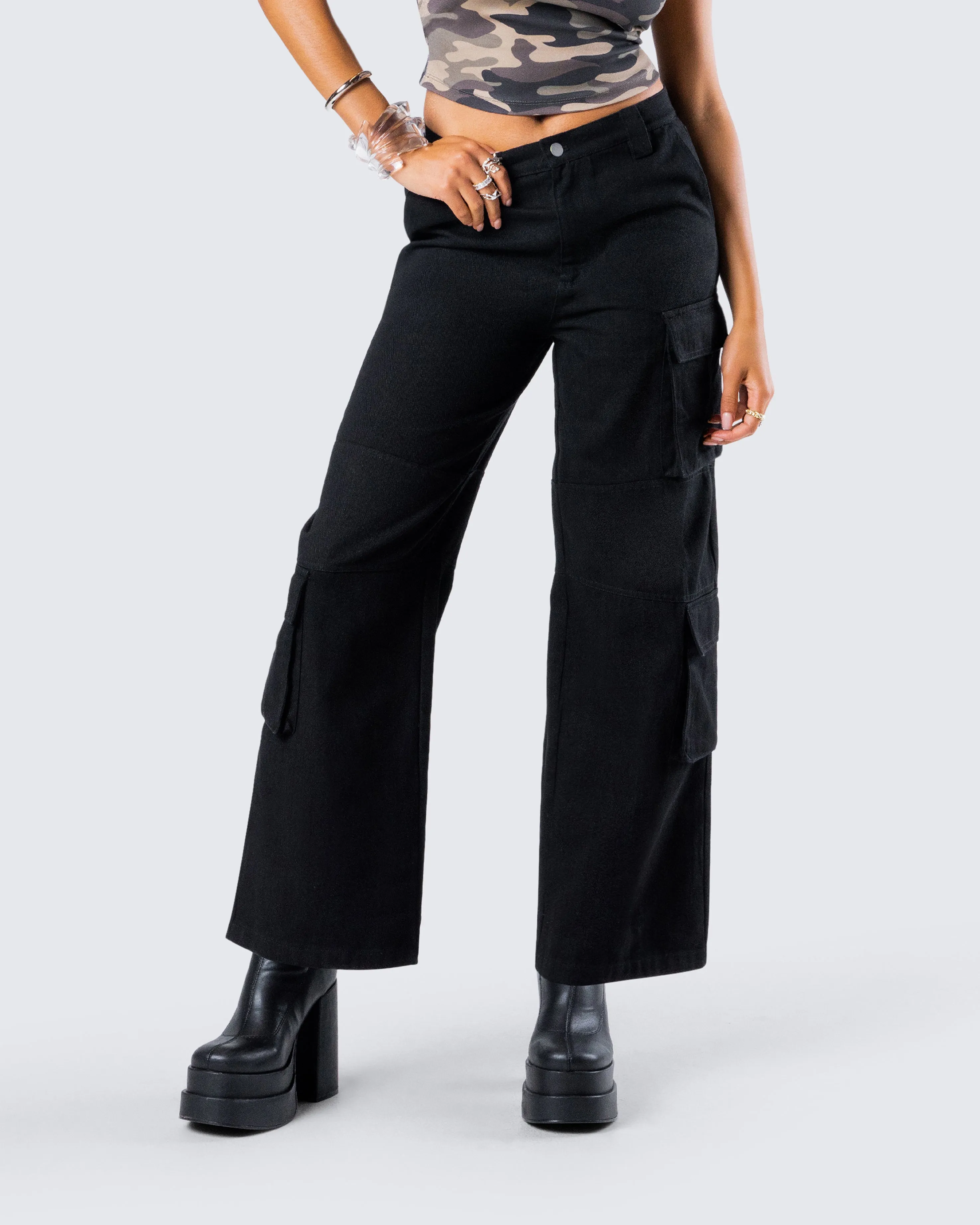 Laura Black Twill Cargo Pant