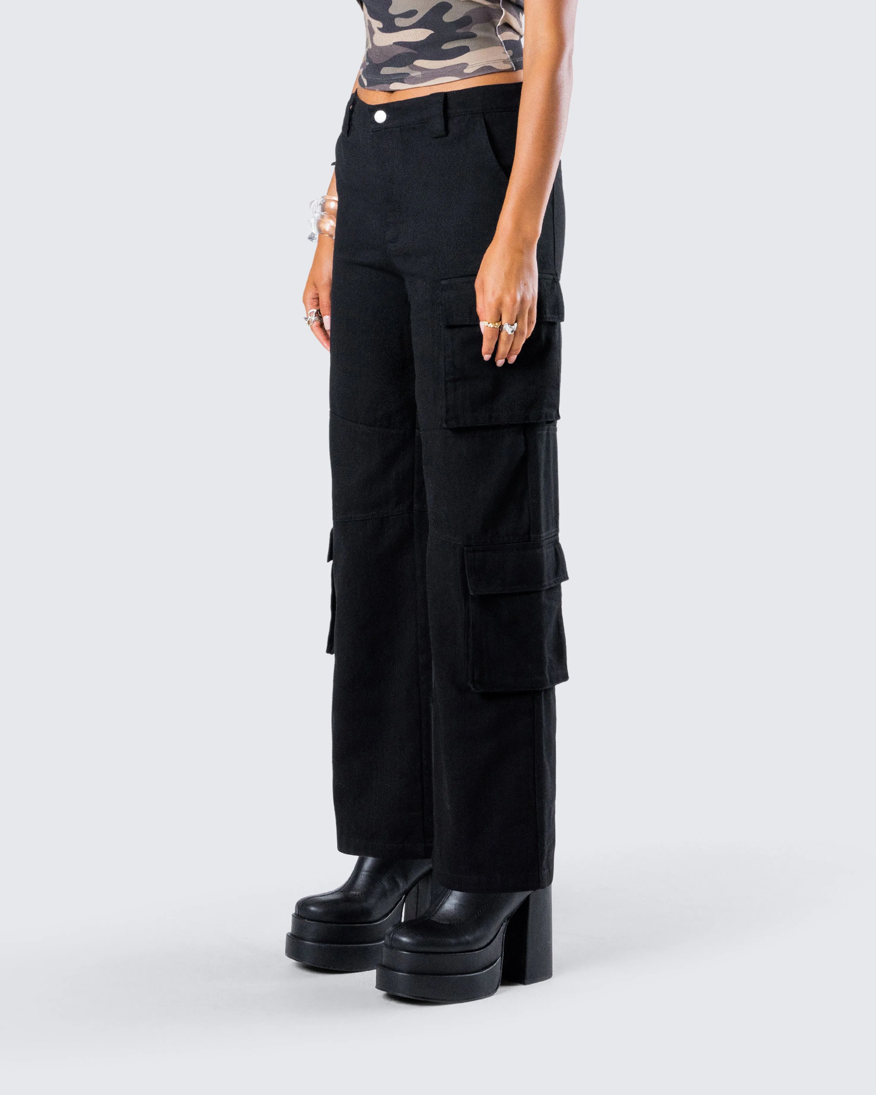 Laura Black Twill Cargo Pant