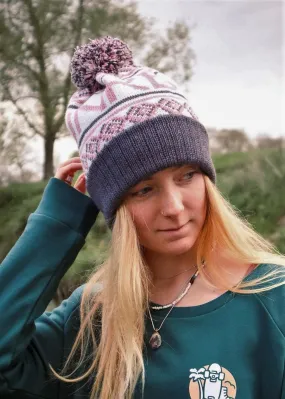 Logo Merino Bobble Hat in Rose & Charcoal