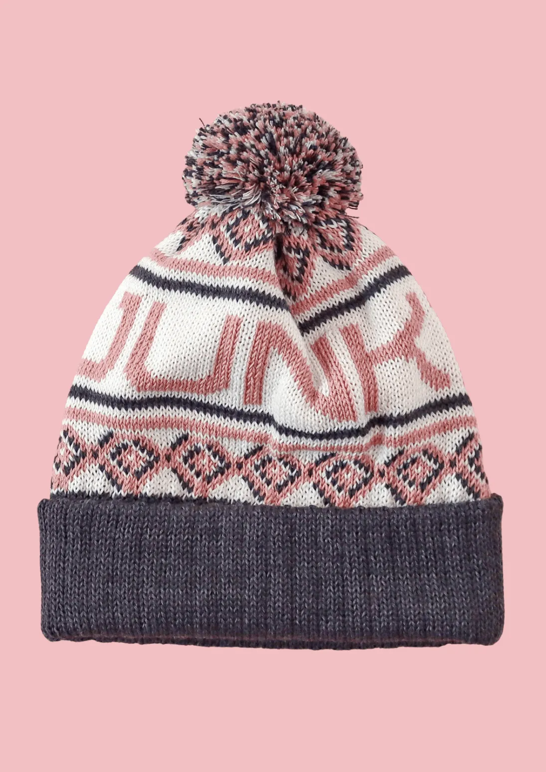 Logo Merino Bobble Hat in Rose & Charcoal