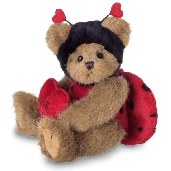 Love Bug Plush Stuffed Teddy Bear in Ladybug Suit and Holding Heart