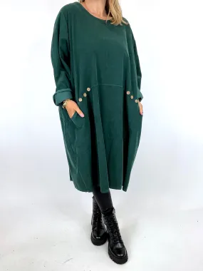 Made in Italy Lagenlook Rona Baby Cord Tunic in Bottle Green. code 90663