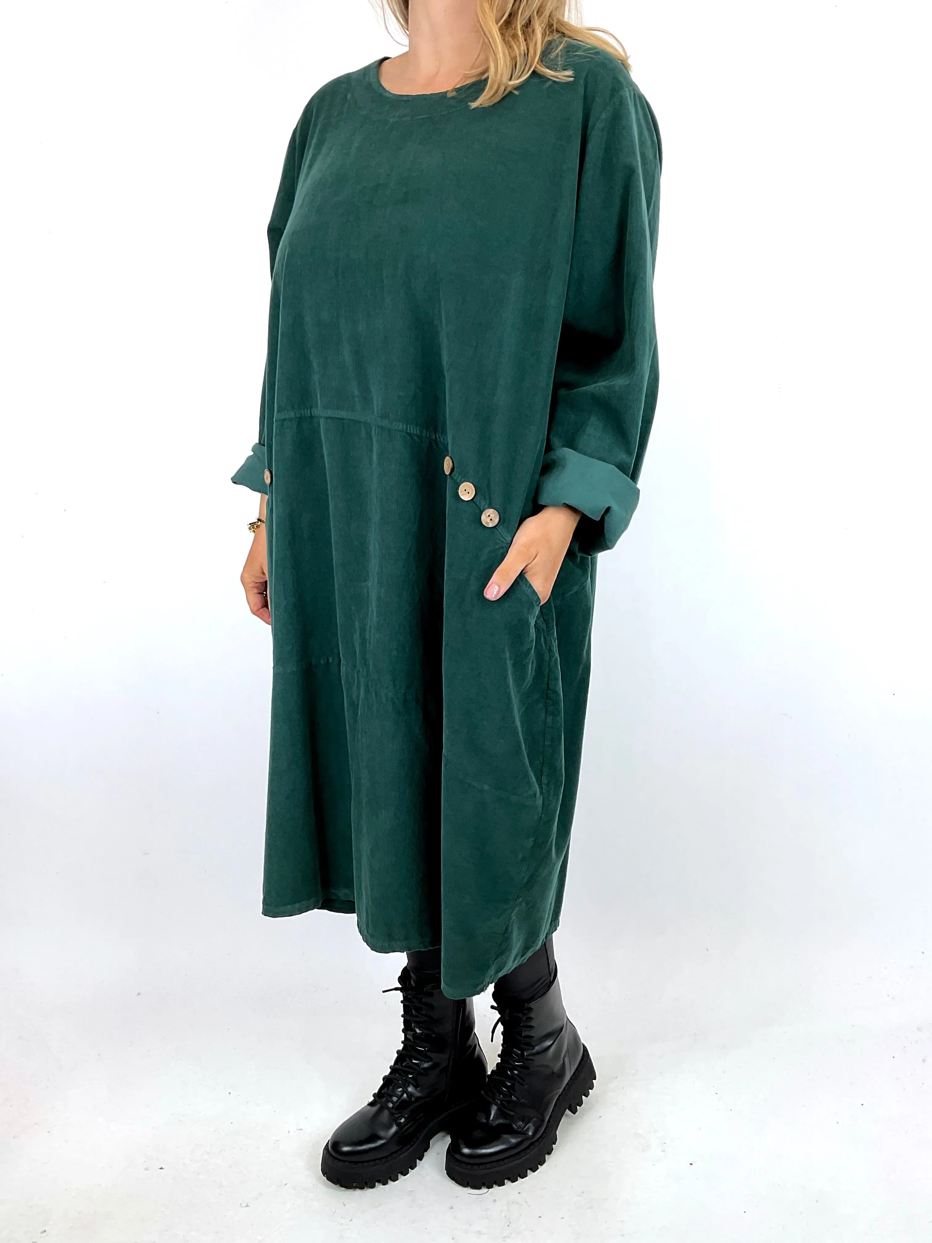 Made in Italy Lagenlook Rona Baby Cord Tunic in Bottle Green. code 90663