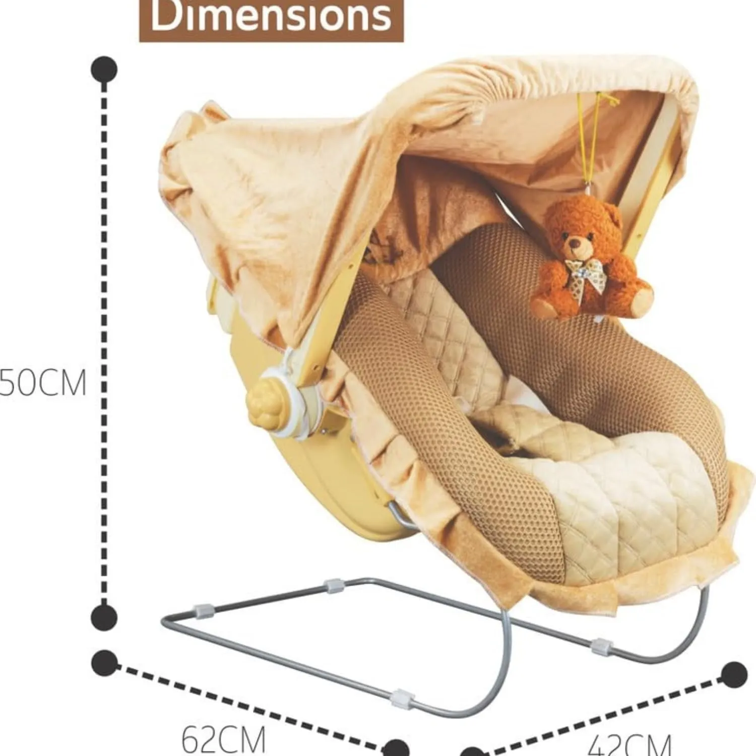 Mama Luv Mee 12 in 1 Musical Baby Feeding Swing Rocker Carry Cot Cum Bouncer with Mosquito Net, Storage Box and Swinging Ropes (Brown) (12 in 1), Canopy, Plastic