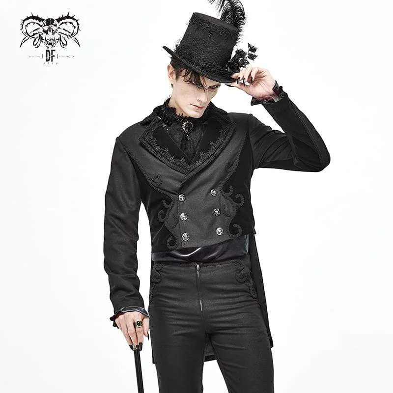 Men's Gothic Double-breasted Jacquard Swallow-tailed Suit Coat Black