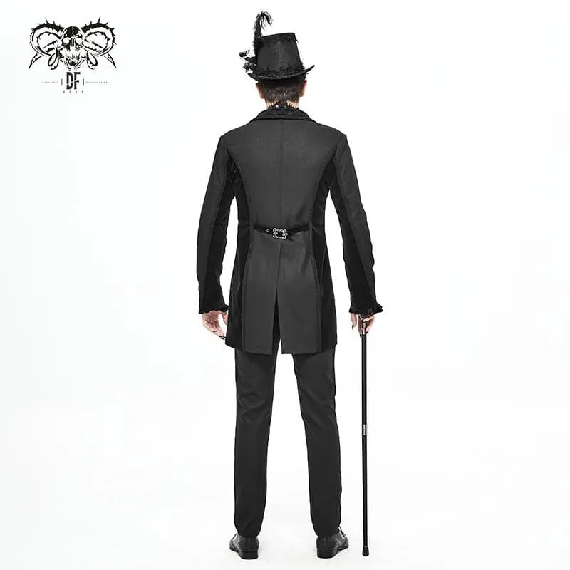 Men's Gothic Double-breasted Jacquard Swallow-tailed Suit Coat Black