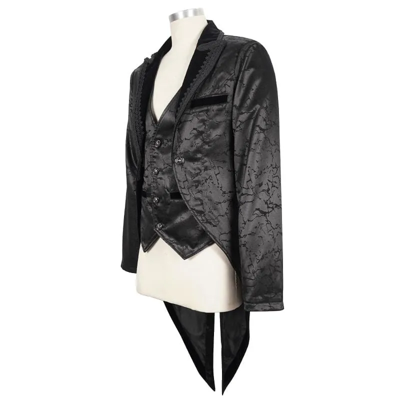 Men's Gothic Floral Swallow-tailed Coat Black