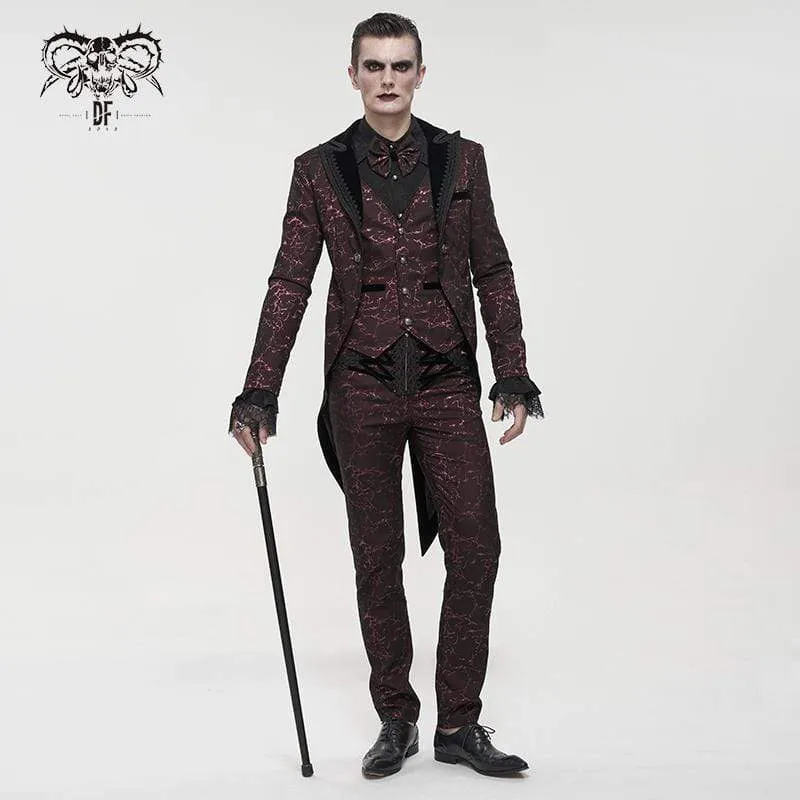 Men's Gothic Floral Swallow-tailed Coat Red