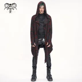 Men's Gothic Irregular Multi-chain Coat with Hood Red