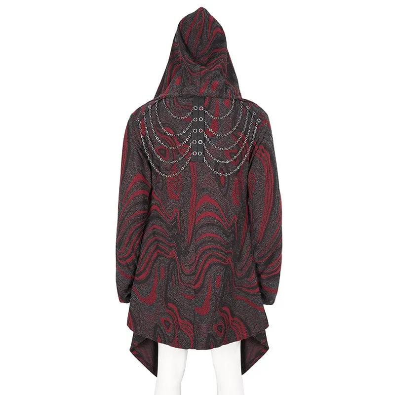 Men's Gothic Irregular Multi-chain Coat with Hood Red