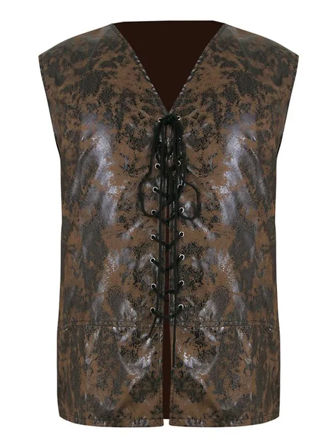 Mens Steampunk Distressed Brown Faux Leather Waistcoat Vest