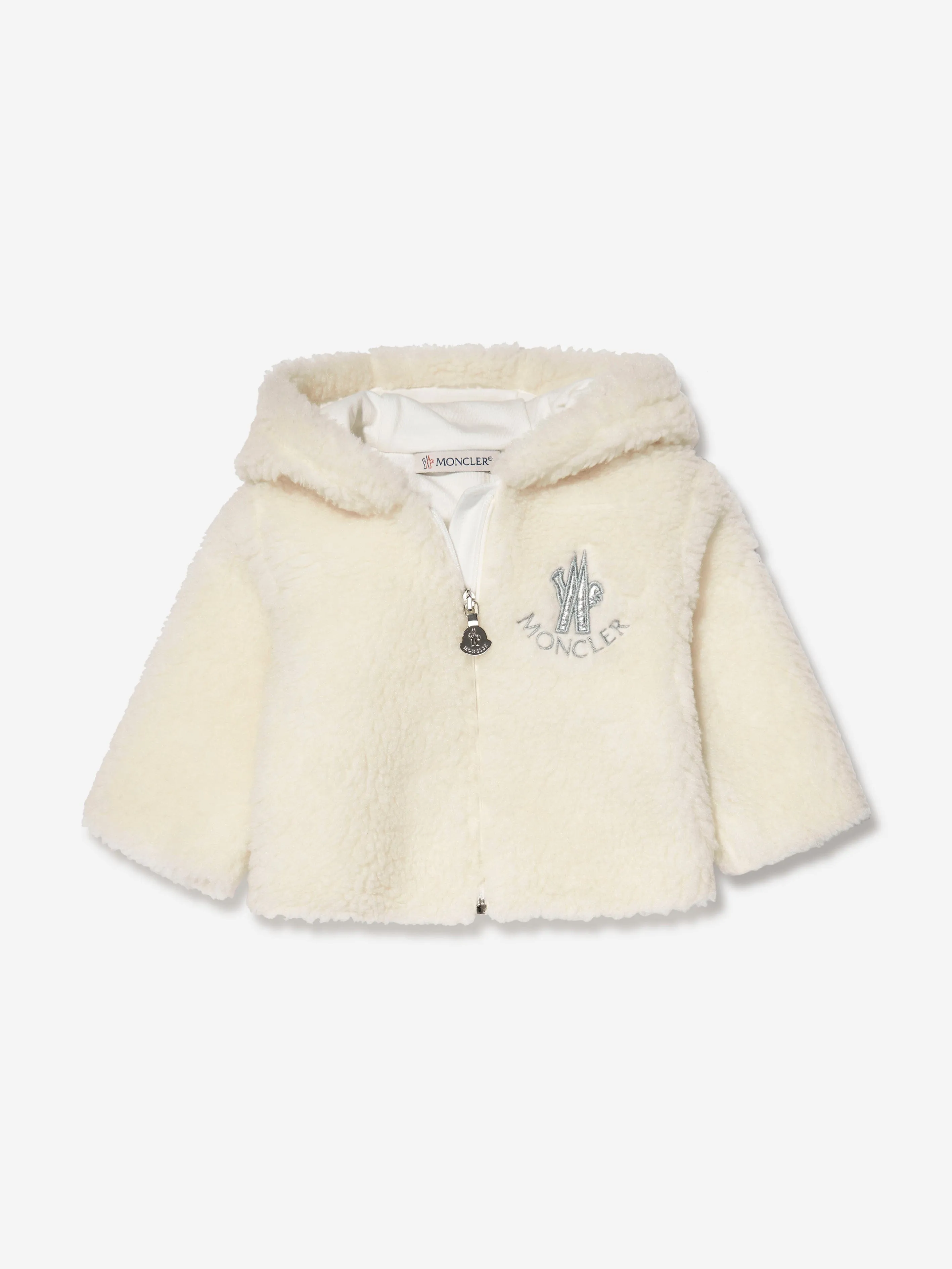 Moncler Enfant Baby Faux Fur Zip Up And Pants Set in Ivory