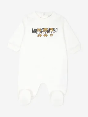 Moschino Baby Bear Logo Babygrow in Ivory