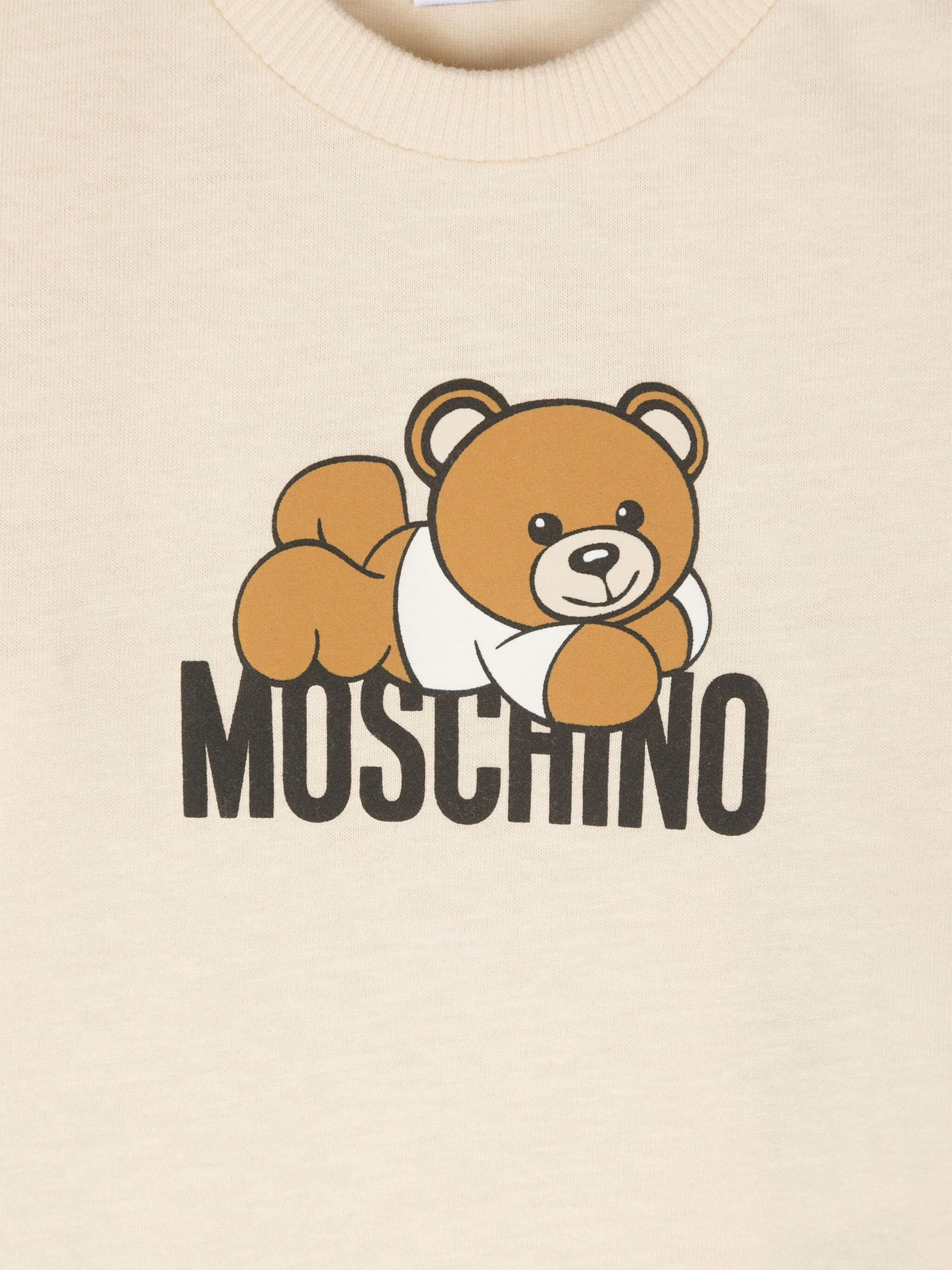 Moschino Baby Bear Logo T-Shirt With Gift Box in Beige