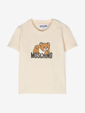 Moschino Baby Bear Logo T-Shirt With Gift Box in Beige