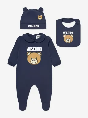 Moschino Baby Boys Bear Logo Babygrow Gift Set in Navy