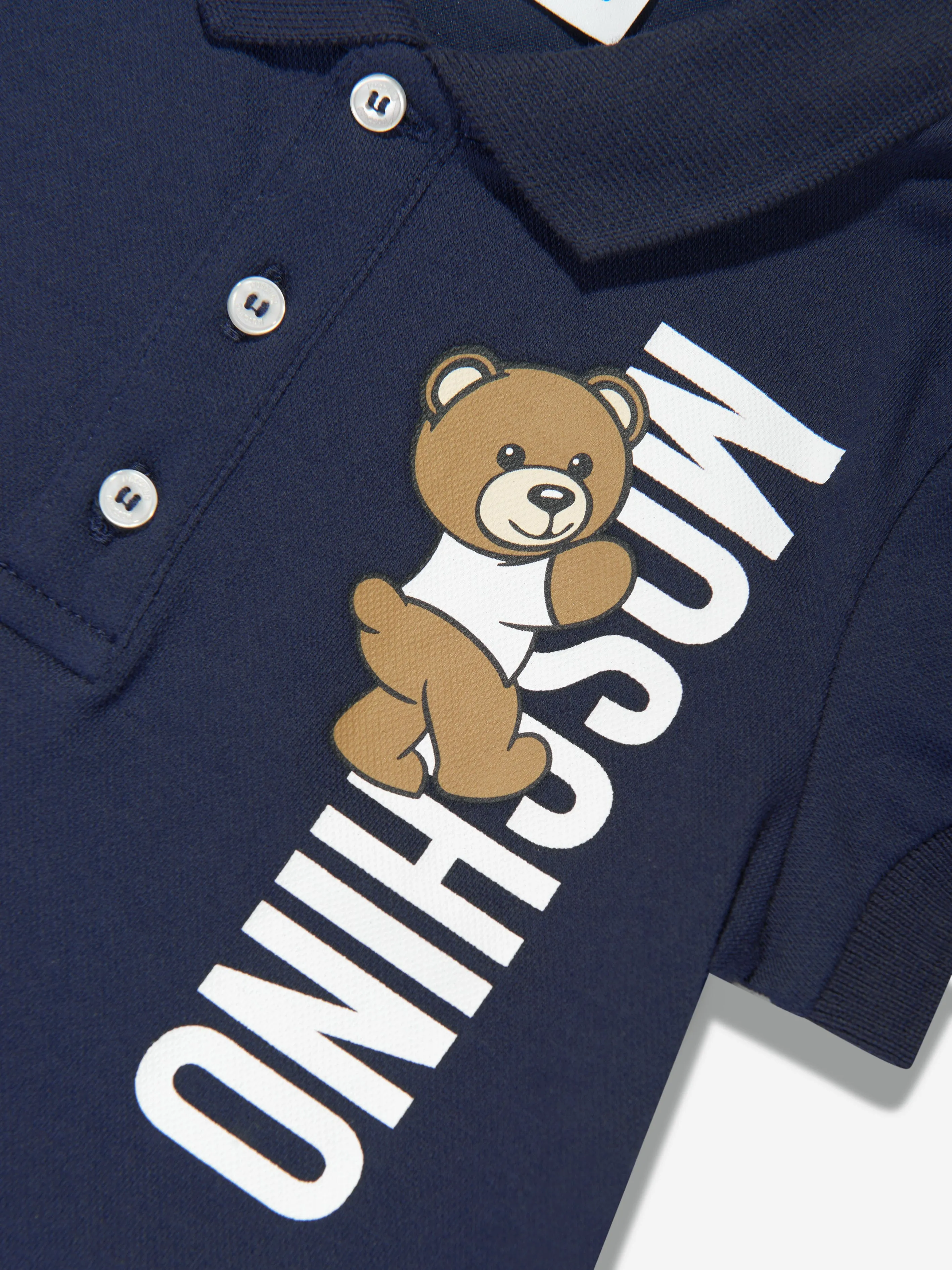 Moschino Baby Boys Teddy Logo Polo Shirt in Navy