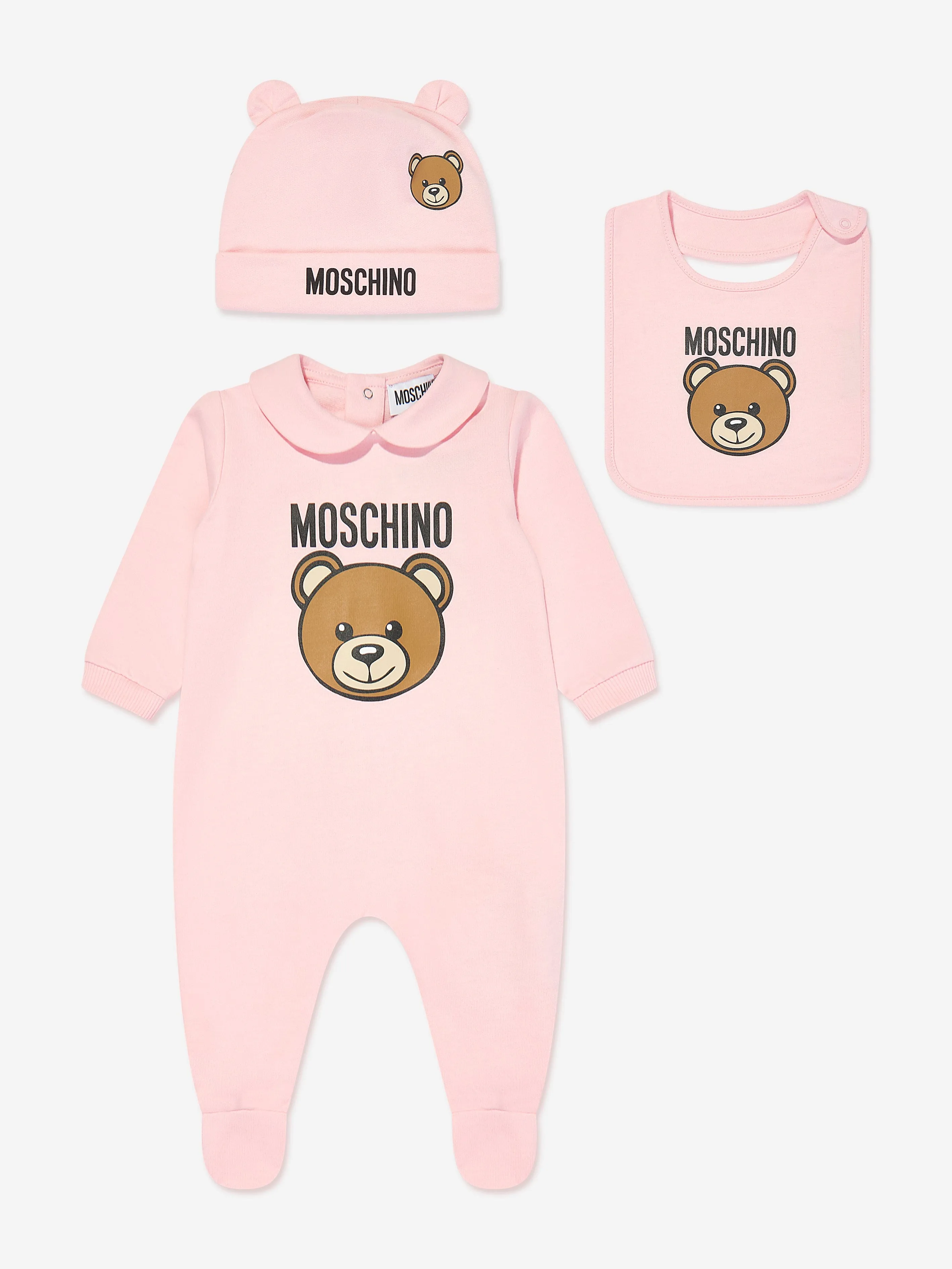 Moschino Baby Girls Bear Logo Babygrow Gift Set in Pink