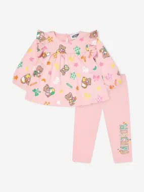 Moschino Baby Girls Bear Logo Leggings Set in Pink