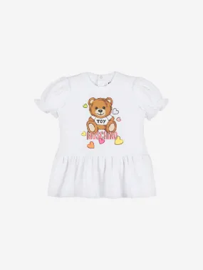 Moschino Baby Girls Cotton Teddy Heart Dress in White