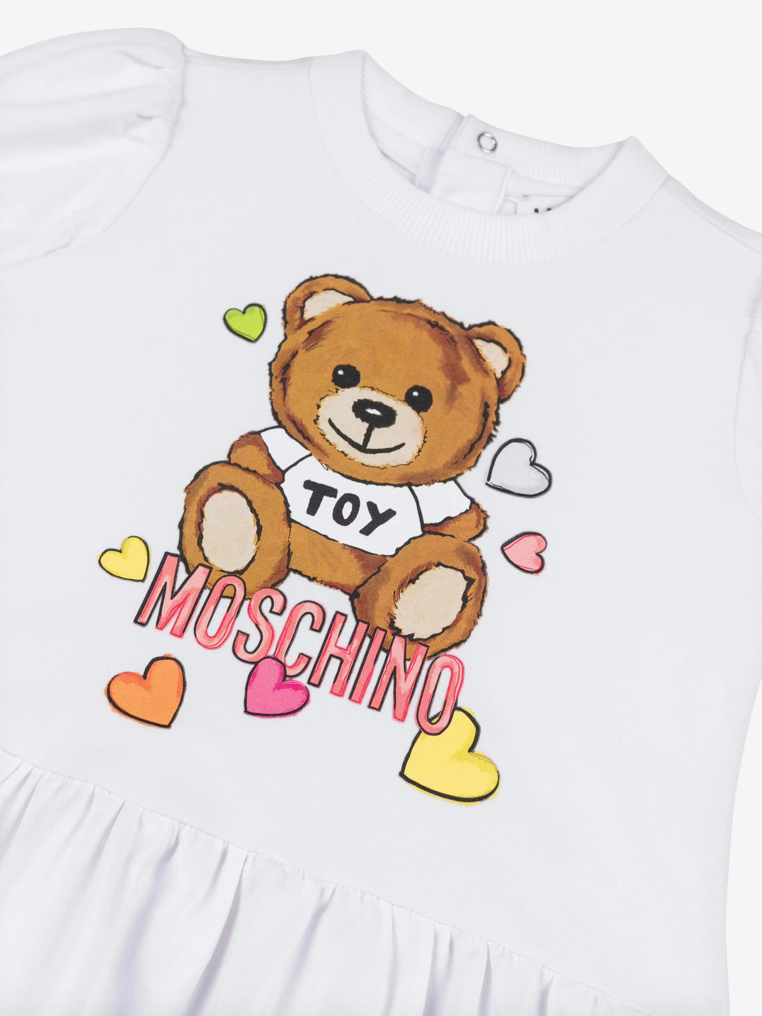 Moschino Baby Girls Cotton Teddy Heart Dress in White