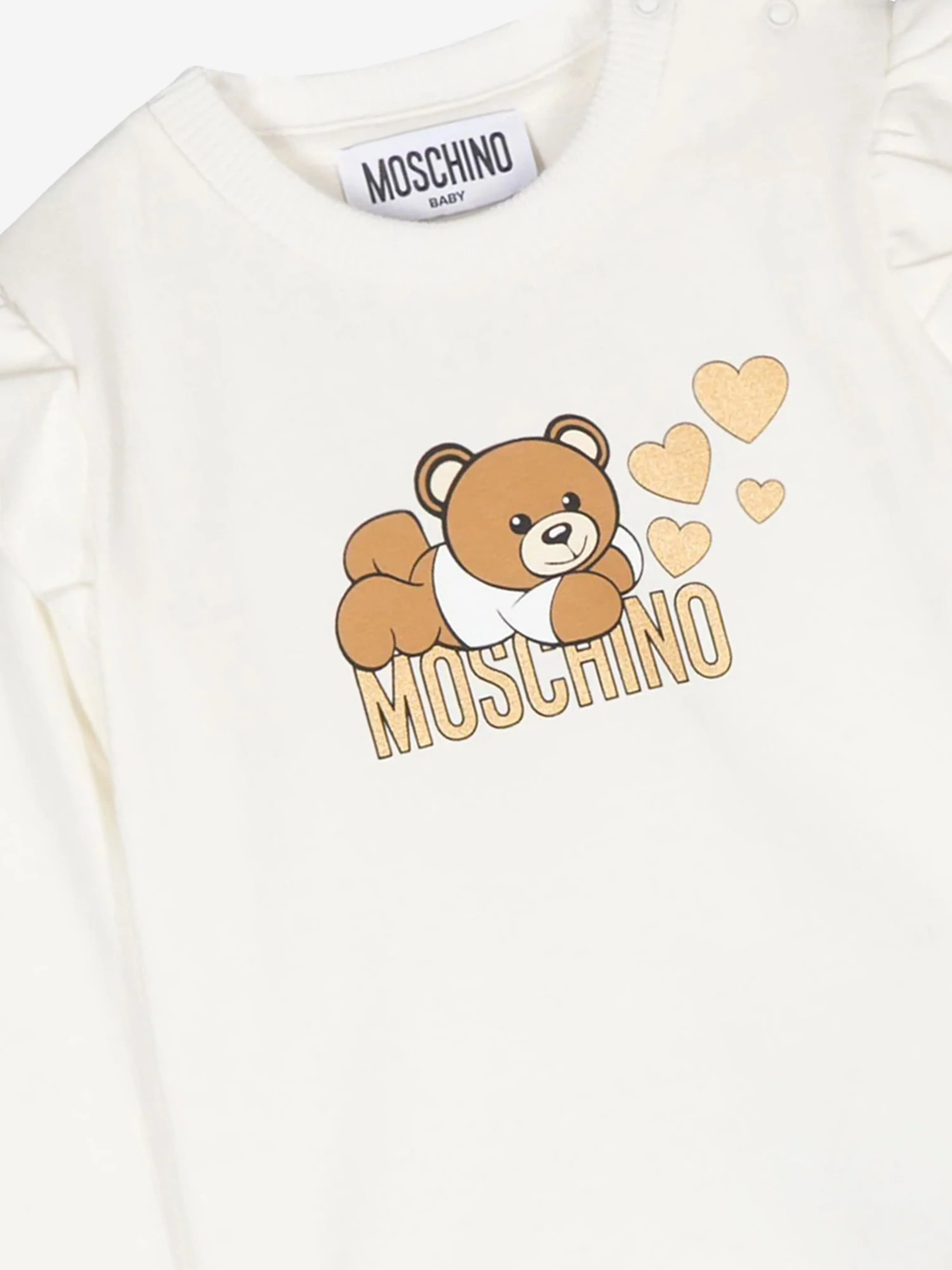 Moschino Baby Girls Long Sleeve Logo T-Shirt in Ivory