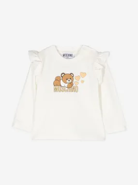 Moschino Baby Girls Long Sleeve Logo T-Shirt in Ivory