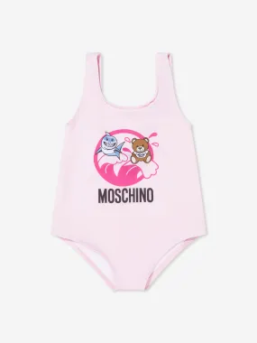 Moschino Baby Girls Shark And Teddy Swimsuit in Pink