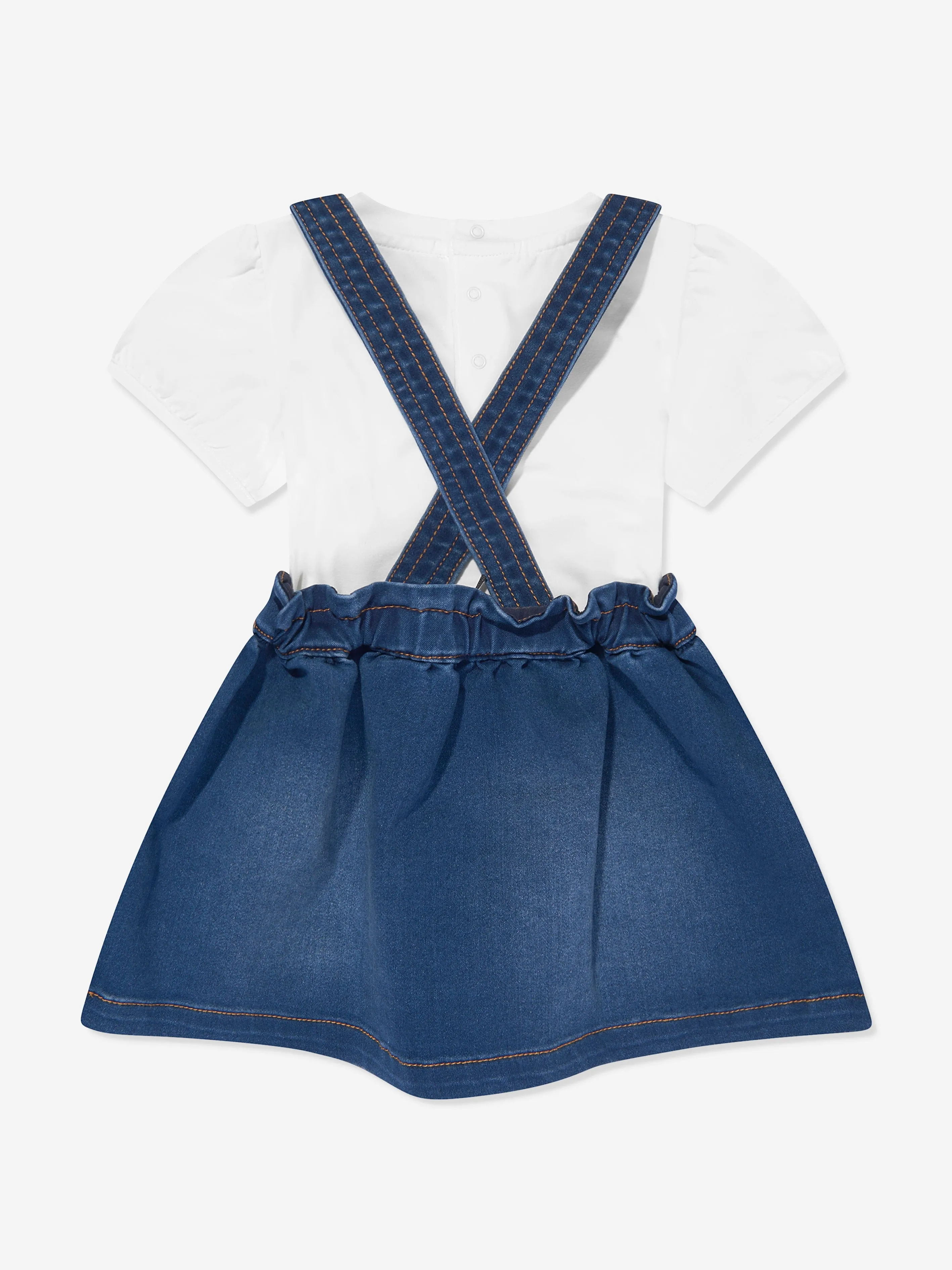 Moschino Baby Girls Teddy Dungaree Skirt Set in Multicolour