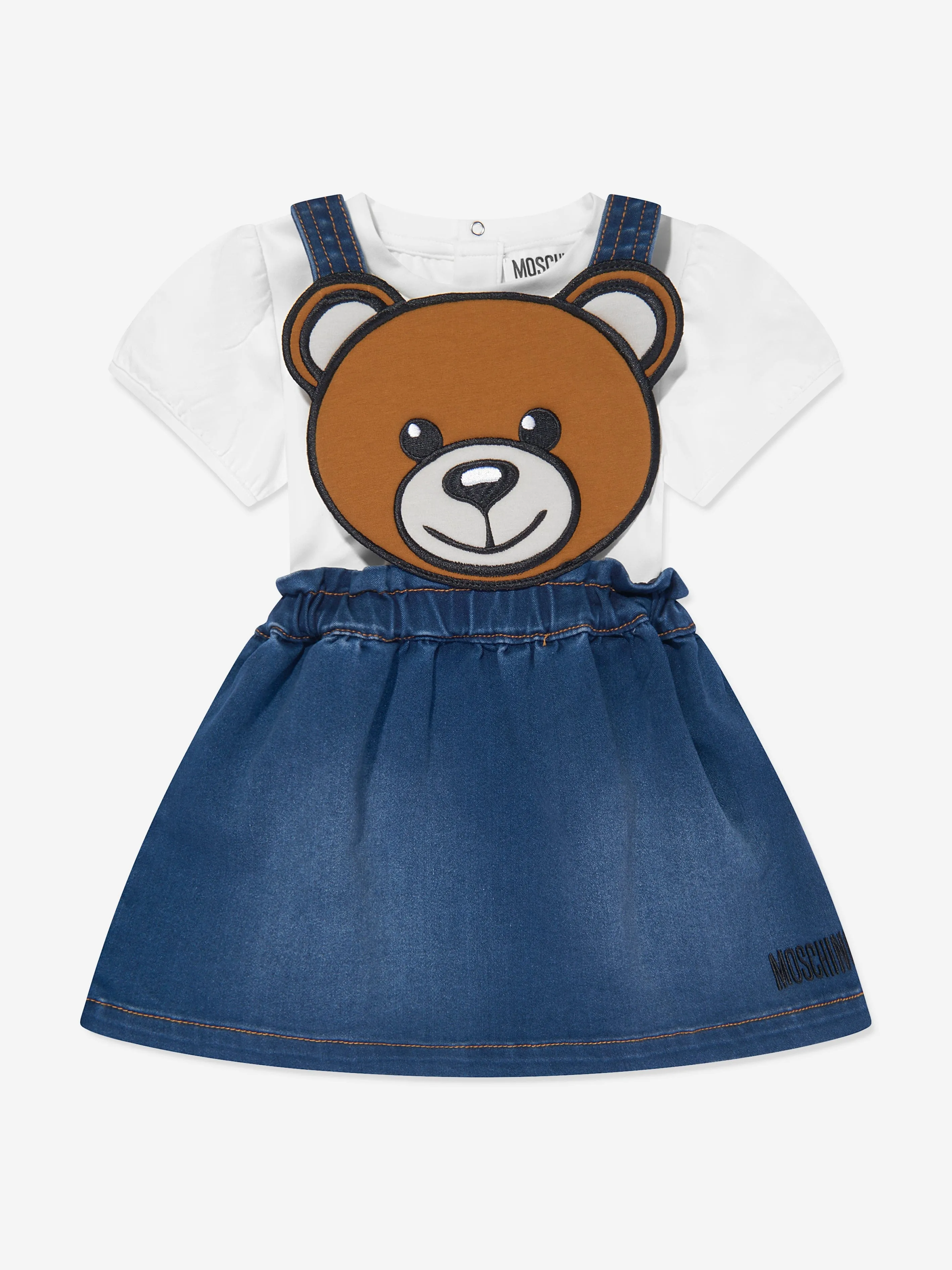 Moschino Baby Girls Teddy Dungaree Skirt Set in Multicolour