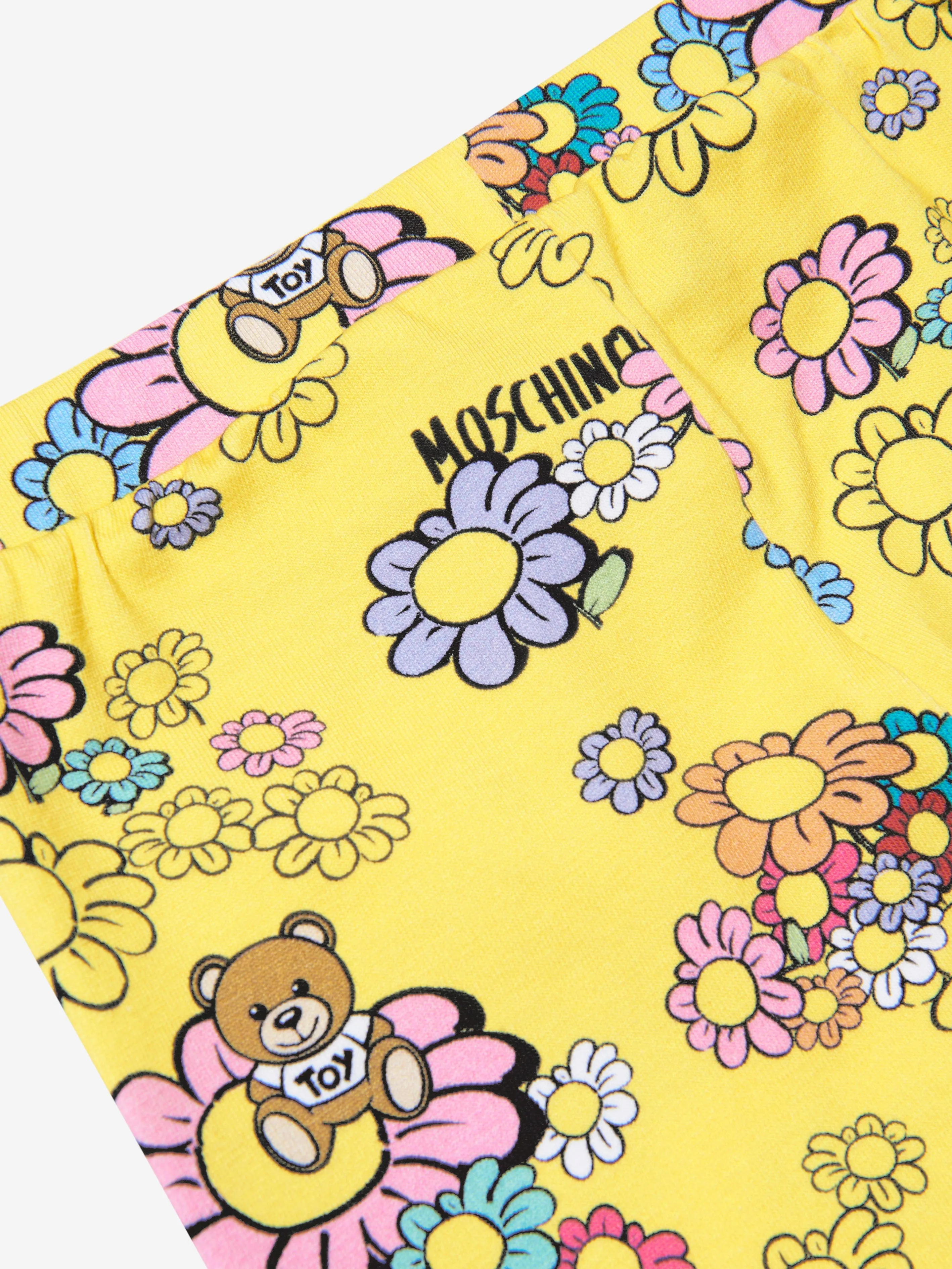 Moschino Baby Girls Teddy Flower Leggings in Yellow