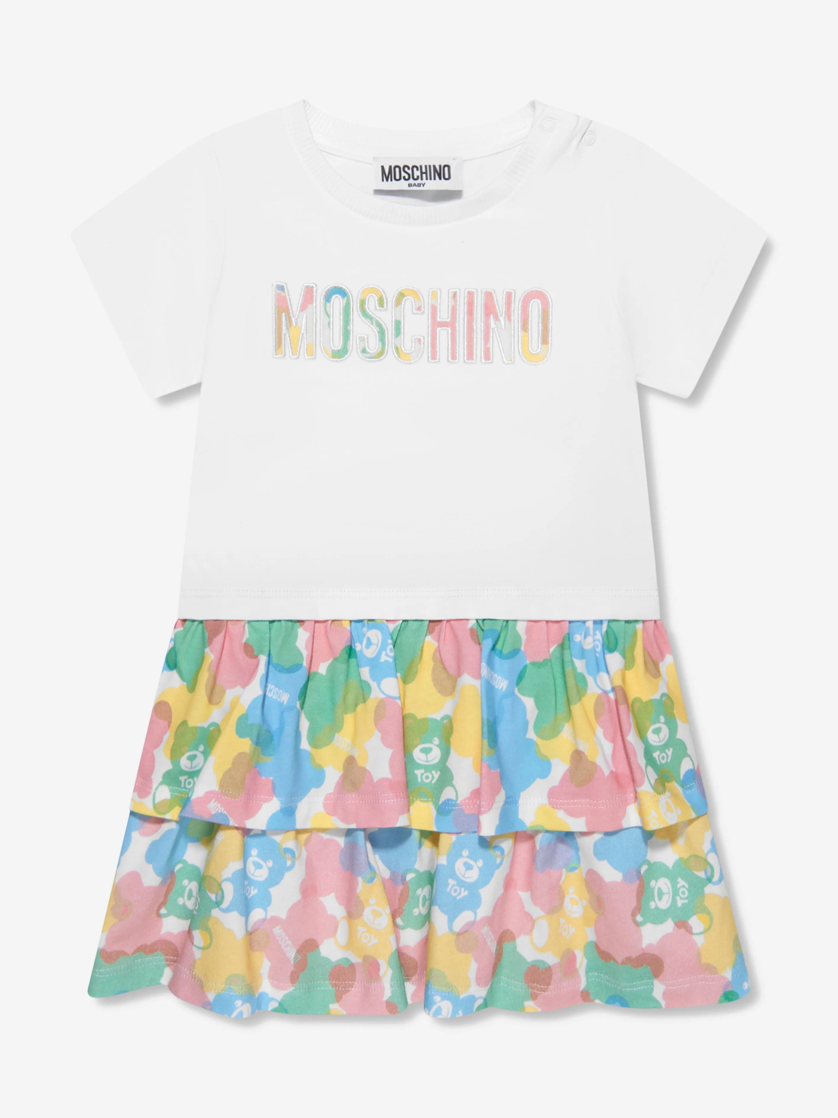 Moschino Baby Girls Teddy Logo Dress With Gift Box in White