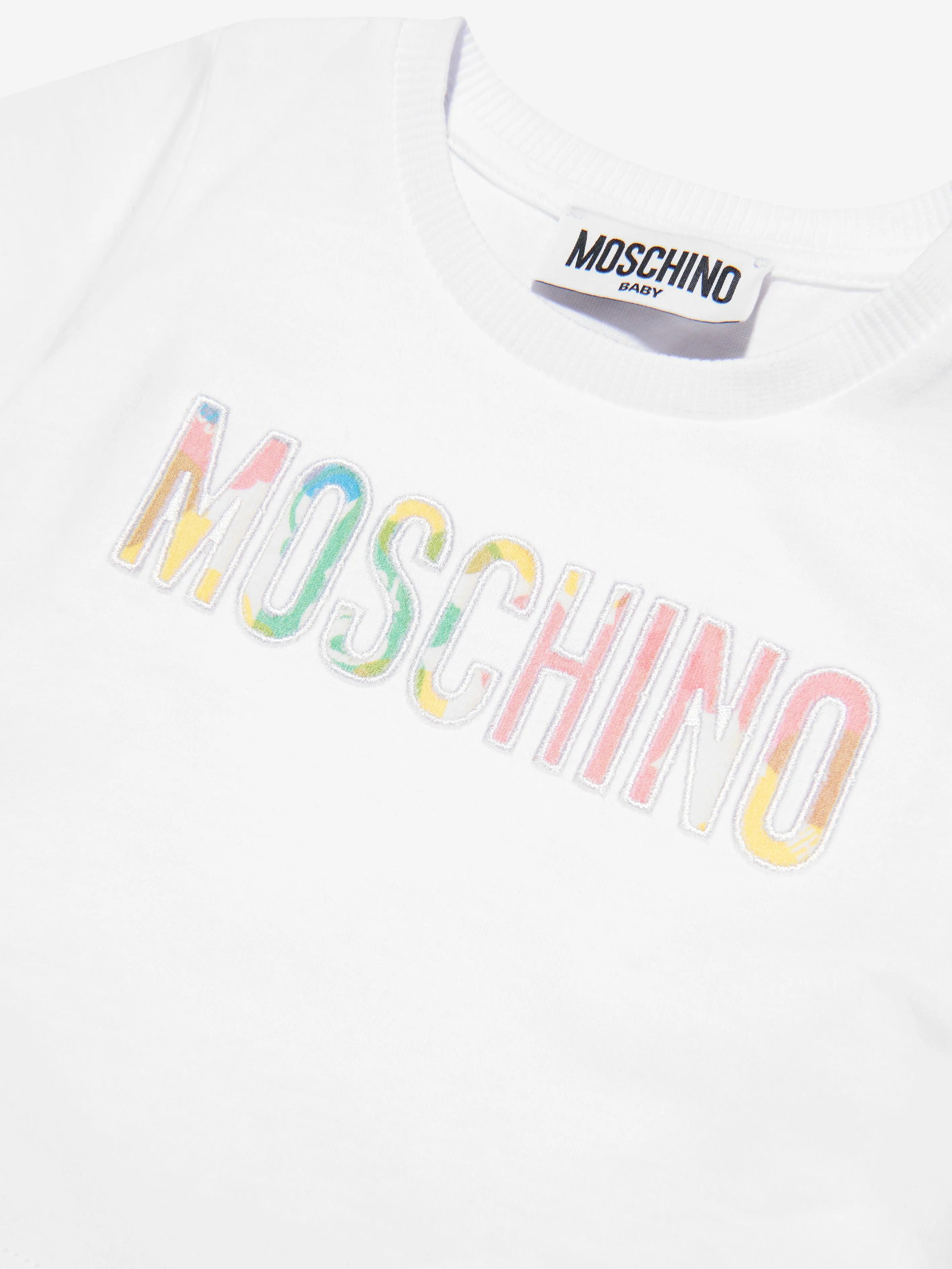 Moschino Baby Girls Teddy Logo Dress With Gift Box in White