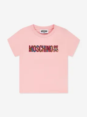 Moschino Baby Girls Teddy Logo T-Shirt in Pink