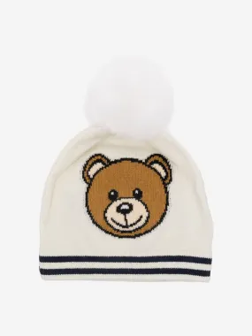 Moschino Baby Knitted Bear Bobble Hat in Ivory