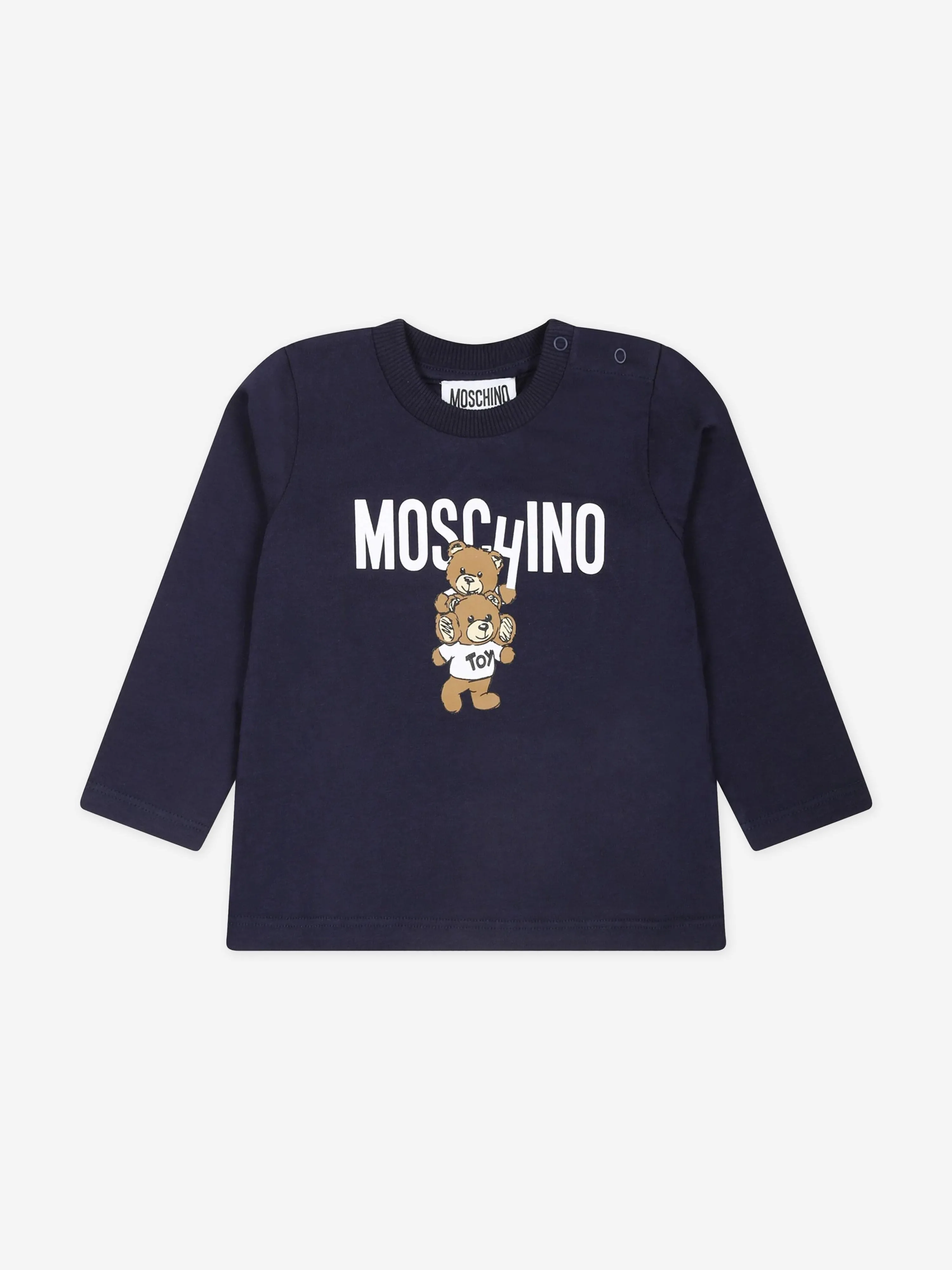 Moschino Baby Long Sleeve Logo T-Shirt in Navy