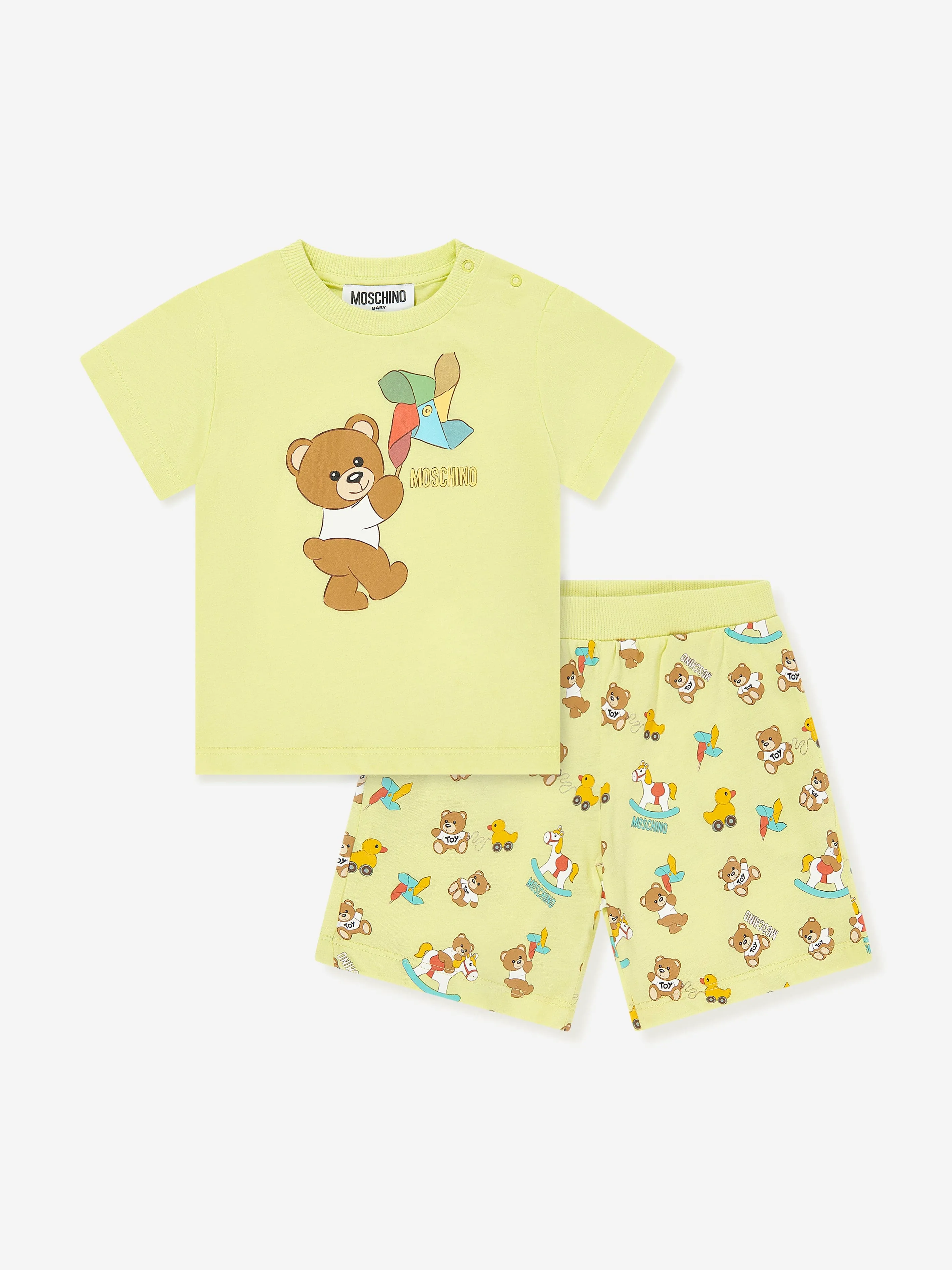 Moschino Baby Teddy Bear Short Set in Yellow