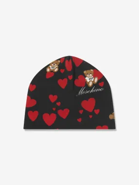 Moschino Girls Teddy Hearts Beanie Hat in Black