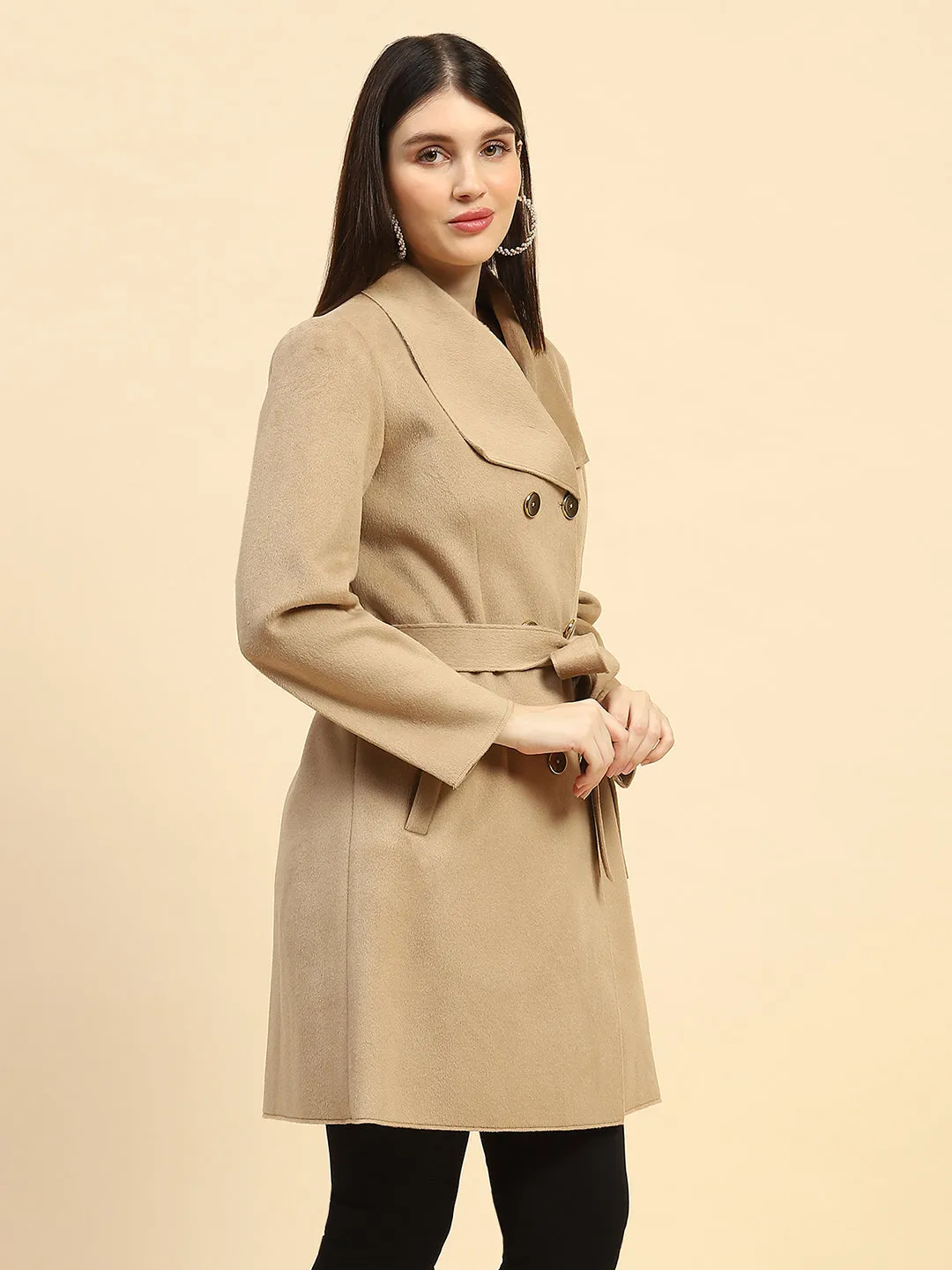 Mouse Solid Poly Viscose Relaxed Fit Long Coat