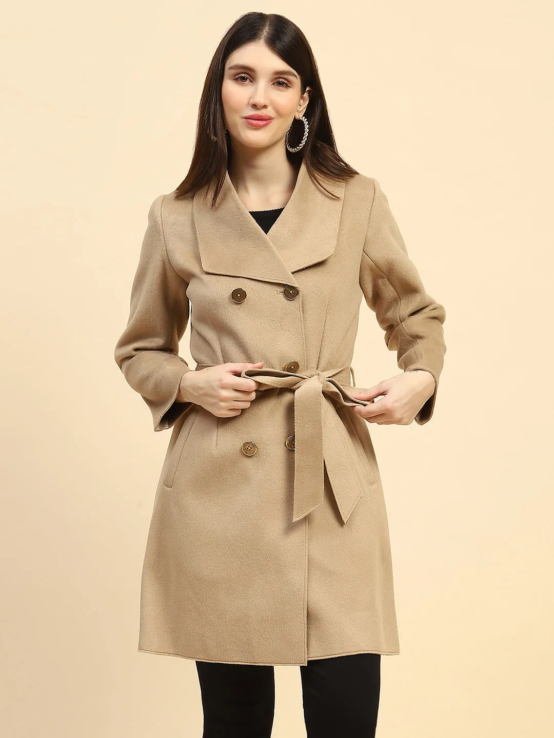 Mouse Solid Poly Viscose Relaxed Fit Long Coat