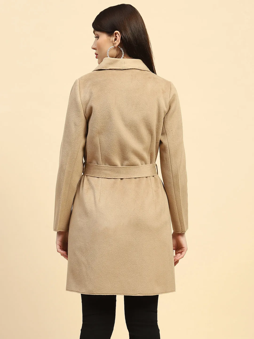 Mouse Solid Poly Viscose Relaxed Fit Long Coat