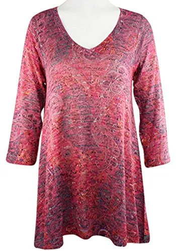 Nally & Millie - Paisley Swirls, V-Neck, 3/4 Sleeve Open Knit Tunic Top