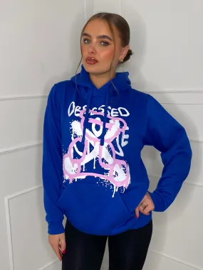 Obsessed Teddy Print Hoodie - Royal Blue