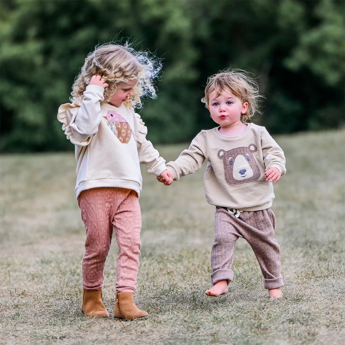 oh baby! Brooklyn Boxy Sweatshirt with Teddy Bear Face Applique - Oat